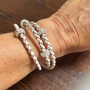 Elegant Silver and White Braided Bracelet